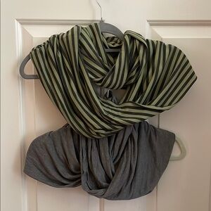 Striped Green and Gray Infinity Scarves